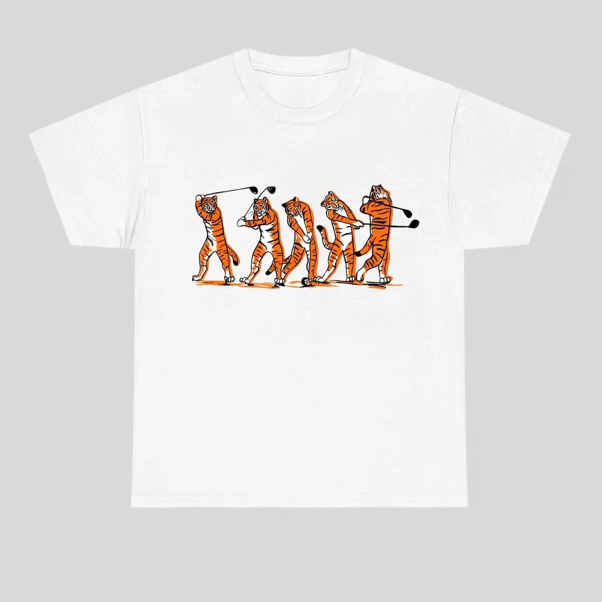 Tiger Golf Swing Evolution Tee, Funny Animal Golfer Shirt, Cartoon Tiger Golfing XS