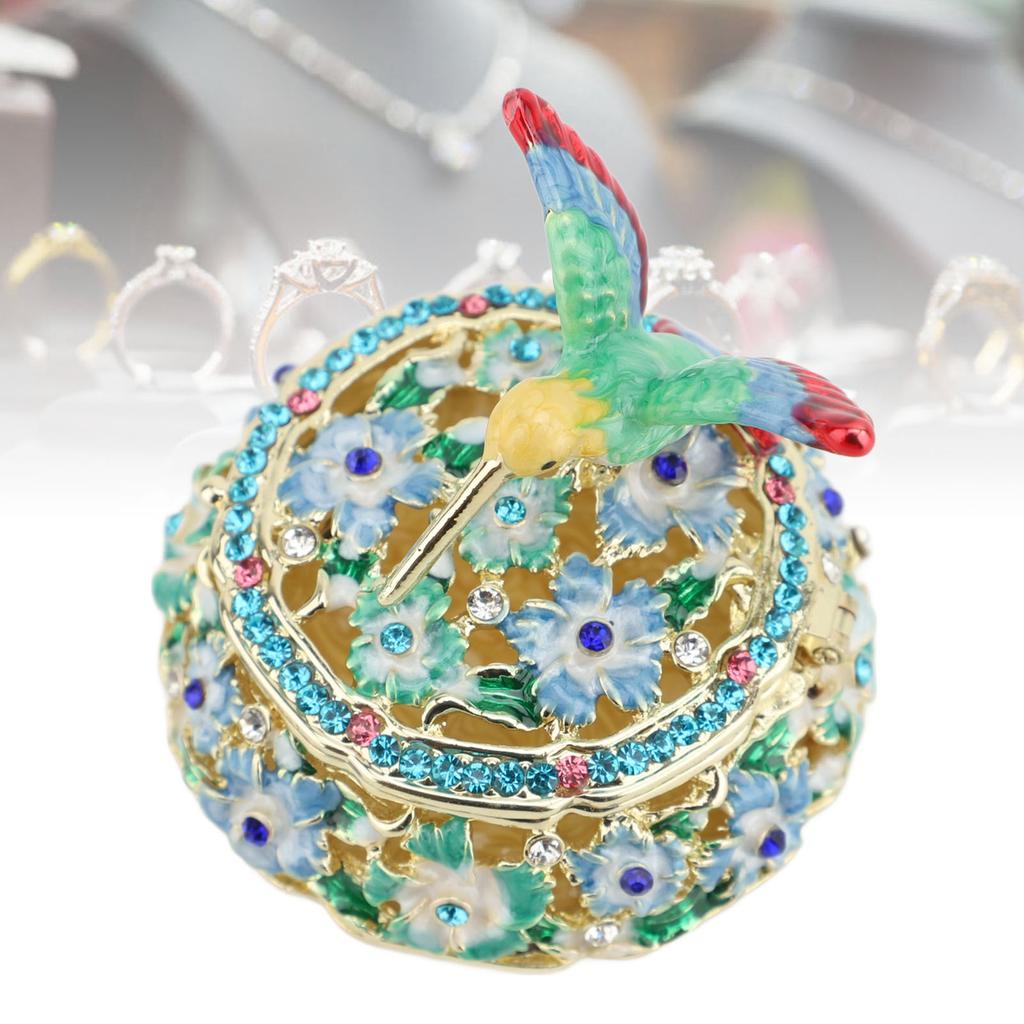 Round Pattern Enameled Jewelry Box Decorative Metal Trinket Box Vintage Jewelry for Desktop and Bedroom