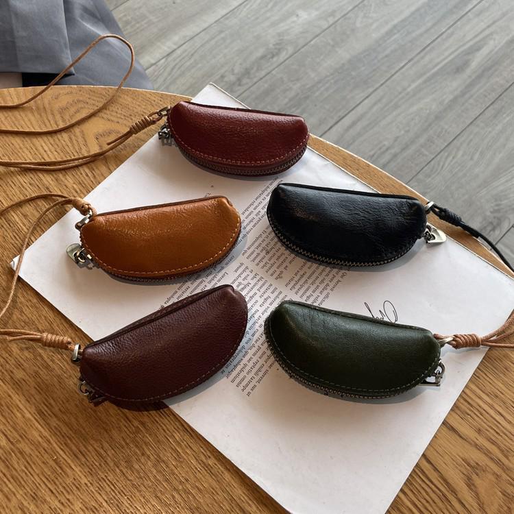 Vegetable-Tanned Leather Kisslock Mini Coin Purse - Versatile Neck-Hanging Dumpling-Shaped Wallet