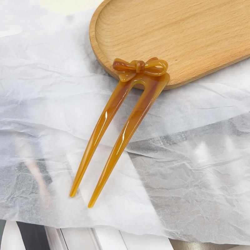 Trendige Schleife U-förmige Haarnadel Perlglänzend Kontrastfarben Acryl Haarnadel für Frauen Exquisites Süßes Mädchen Alltägliches Haaraccessoire