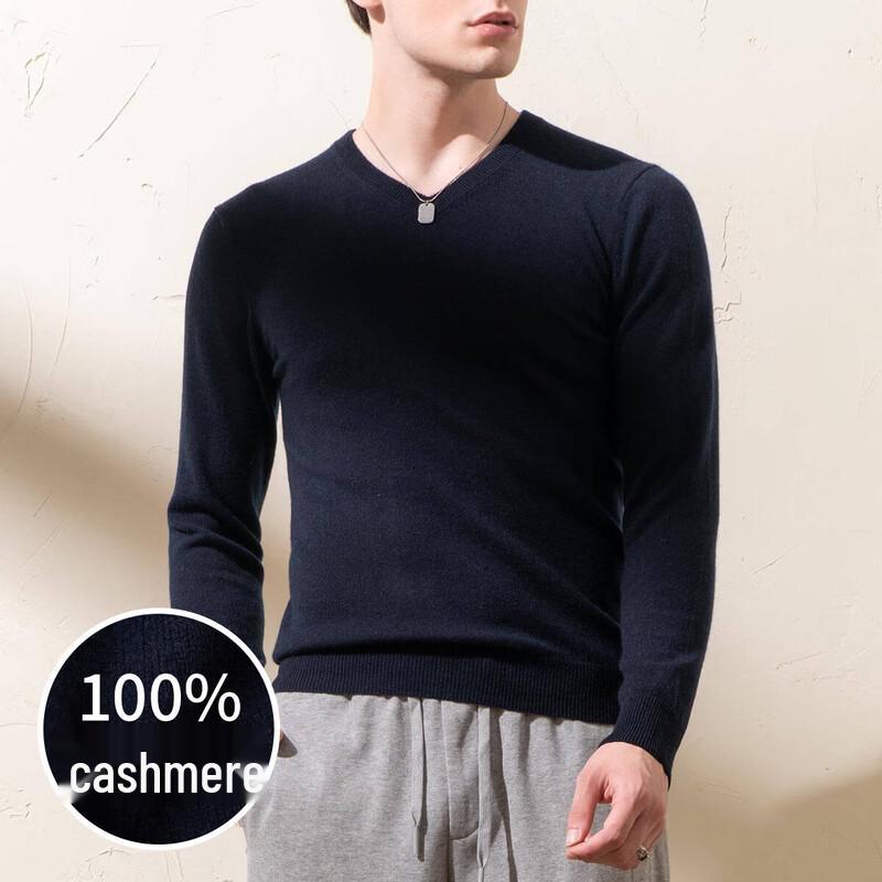 Men's 100% Cashmere V-Neck Long-Sleeve Knit Sweater