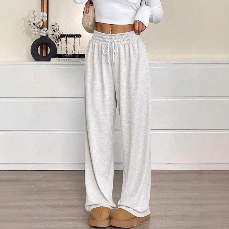 Women's Autumn Winter New European American Style Solid Color Casual Pants Fashion Versatile Loose Lazy Style Wide Leg Trousers