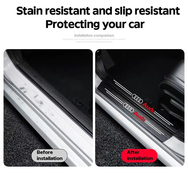 High-quality Carbon Fiber Car Door Sill Protector Sticker For Audi Q5 Q3 Q2 Q7 A3 B5 B6 B7 B8 B9 8P 8V 8L A5 A4 C6 C5 A1 A6 A7