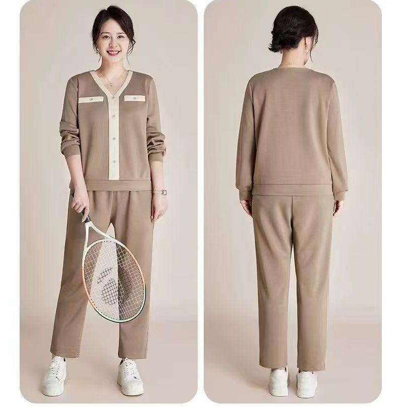 

Повседневный костюм из толстовки на весну и осень 2026 года для женщин среднего возраста - Модный комплект-двойка L легкие хаки