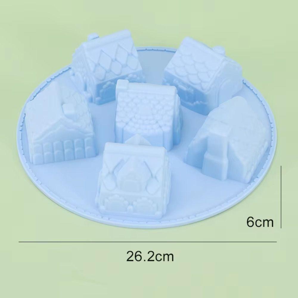 6 Cavity Design Silicone Cake Mold Silicone Material 3D Shape Bake Tool DIY Crafts Non-Stick Surface Gingerbread House Mold
