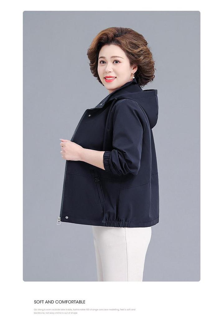 2026 Stylish Plus-Size Spring/Autumn Windbreaker for Middle-Aged and Elderly Women