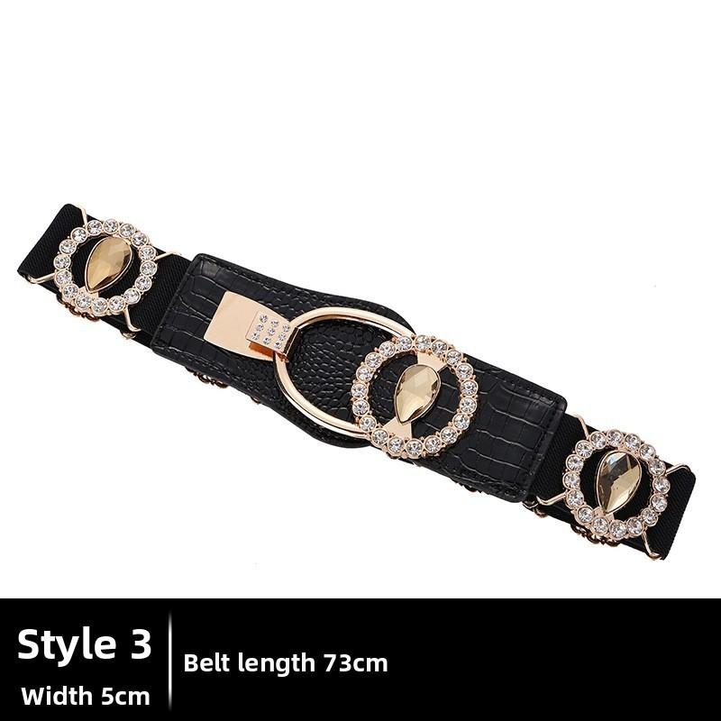 Stylish Womens Wide Crystal Belt With Alloy Buckle For Dress Fashion Accessory