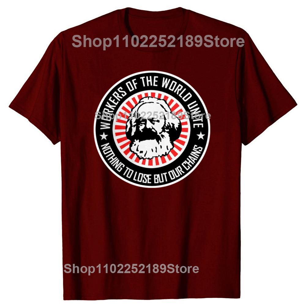 Funny Karl Marx Workers Unite Novelty Communism Marxism Socialism Graphic T-shirts Men Fashion Casual Cotton Oversized T Shirt