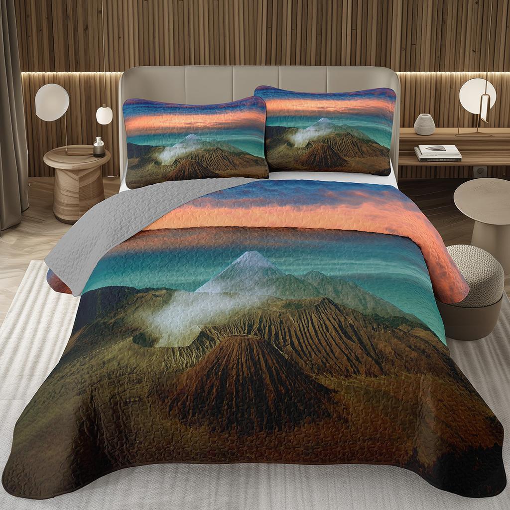 Natural Scenery Bedspread, Sunrise Landscape Coverlet Set,Twin Full Queen King Quilted Bedding Set for Girls Teens Women Bedroom