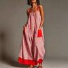 Europäischer Stil Gestreiftes High-End Spaghettiträger Maxikleid Sommer Elegant Urlaub Damenbekleidung