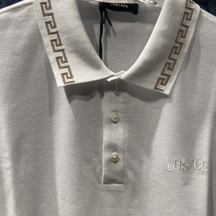 Versace SS24 Letter Embroidery Straight Cut Casual Short Sleeve Polo Shirt Men Polo Shirts White 1011851-A231377-2W110