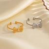Stainless Steel Gold Color Sweet Bowknot Ring Women Trendy Geometric Twist Open Rings Fashion Zircon Birthday Gift Wholesale