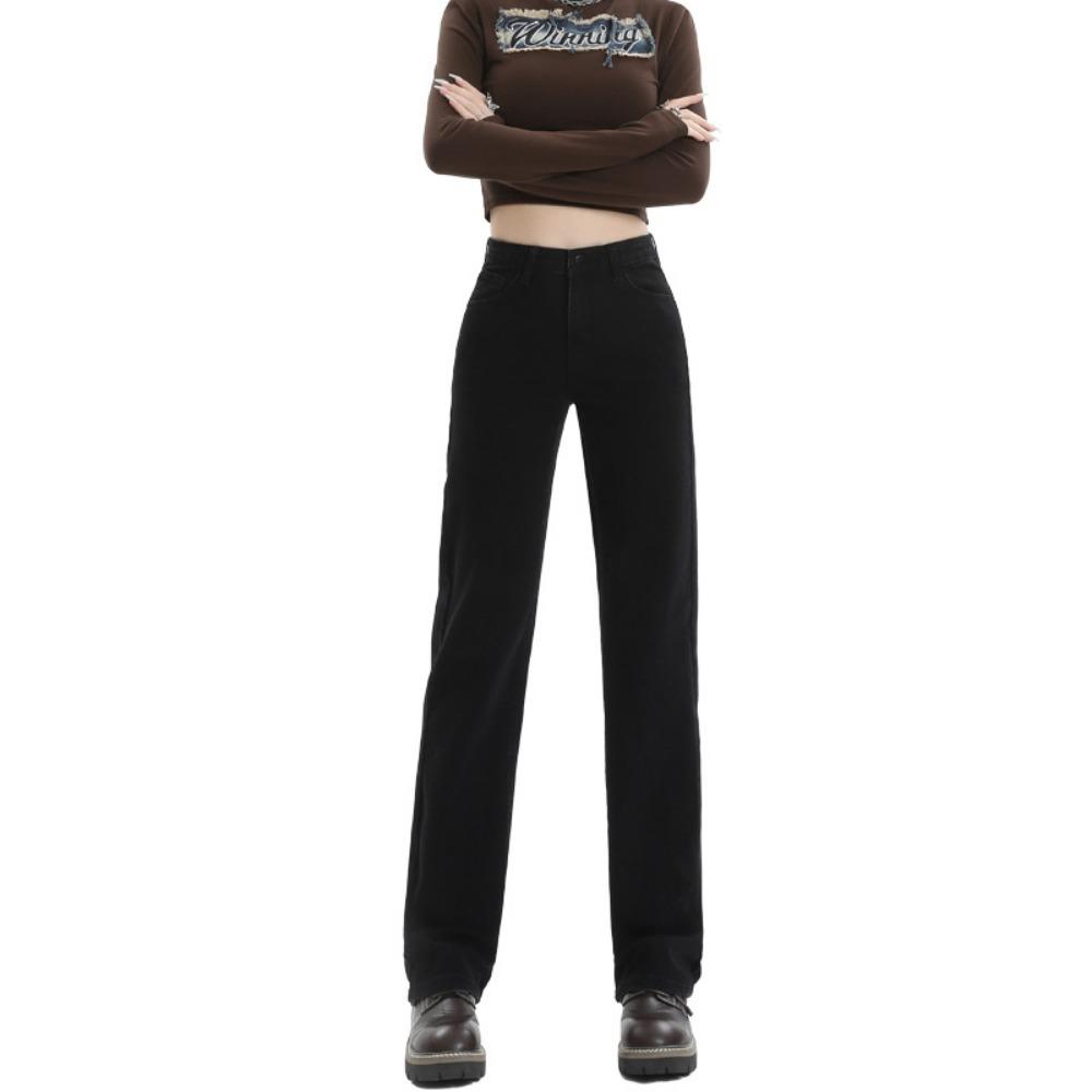 Simple Korean version of high-waisted straight-leg jeans for women's 2025 new tall and thin versatile floor-mopping jeans