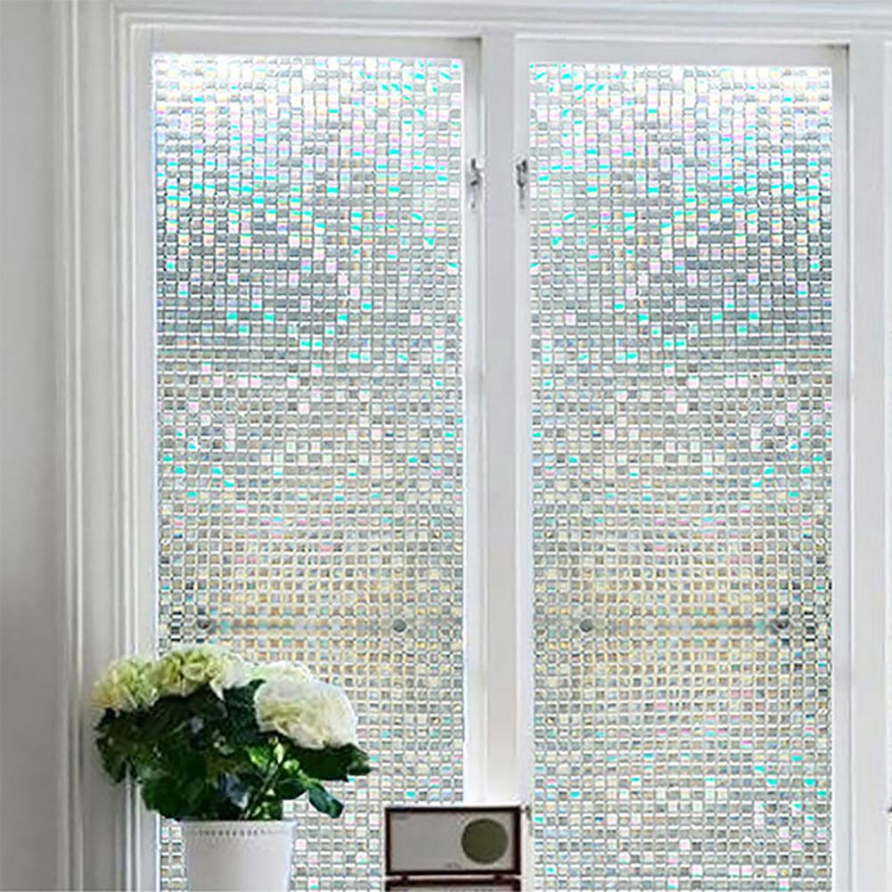 3D Static Glass Film Mosaic Square Rainbow Window Sticker