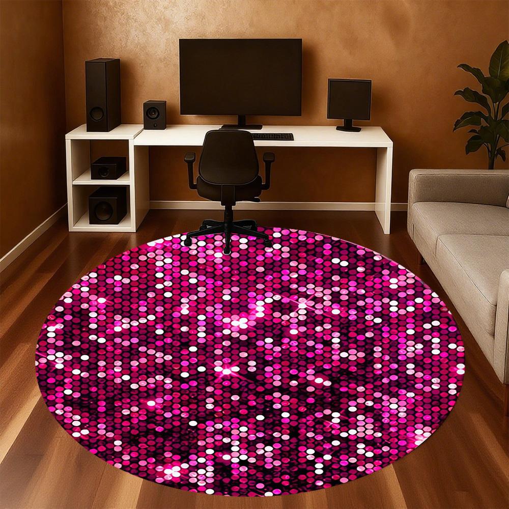 1pc Pink Sequins Round Chair mat Area Rug - Non-Slip, Floor Mat for Office, Bedroom, home decor Christmas Gift p0811086