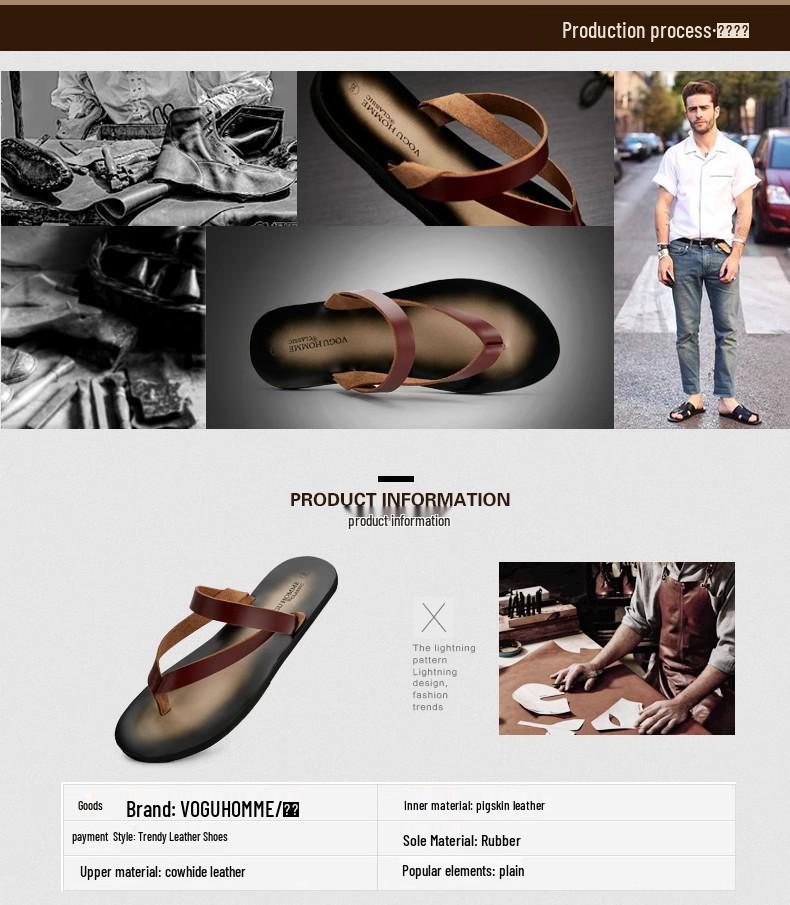 Men's Top Grain Cowhide Genuine Leather Non-Slip Summer Slippers - Trendy, Breathable, Versatile Flip Flops for the Beach