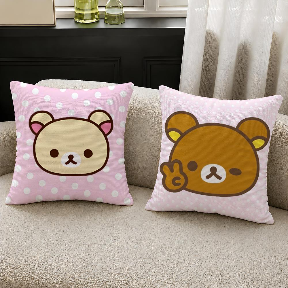 Cartoon Rilakkuma Korilakkuma Sanx Cushion Cover Decorative Pillowcase Soft Short Plush Cozy Durable Sofa Home Decor Items Gift