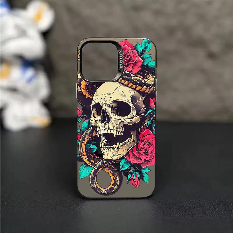 

Dark Style Skull Rose Snake Print Phone Case for iPhone 17 16 15 14 13 12 11 Series Pro Max Plus Double Layer Protection iphone 17 Air