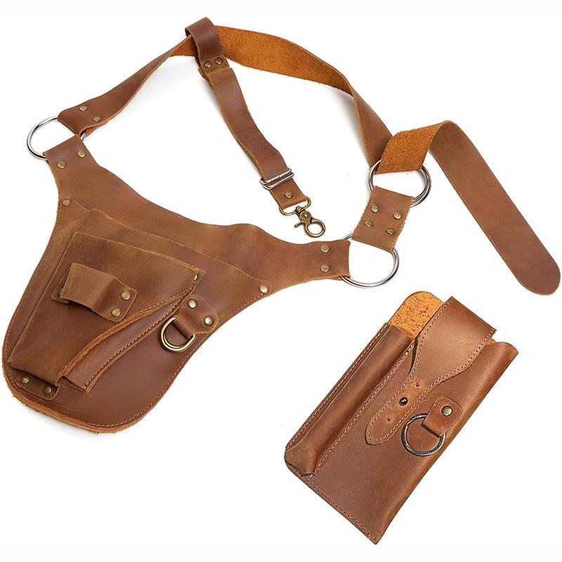 

1pcs PU Waist Bag Punk Style Rivet Decor Belt Multi-Purpose Tool Pouch Adjustable Hip Bag for Work Outdoor and Daily Use коричневий