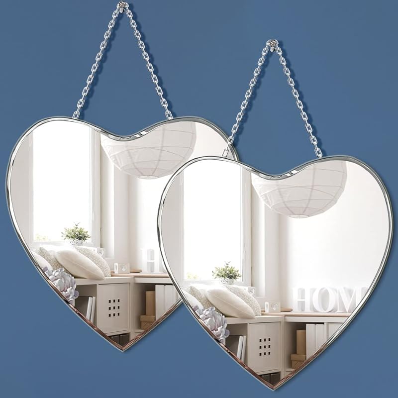 Heart Shaped Mirror with Iron Chain for Wall Decor 12x12 Inch - Wall Hang Real Glass Frameless Decorative Glam Mirror
