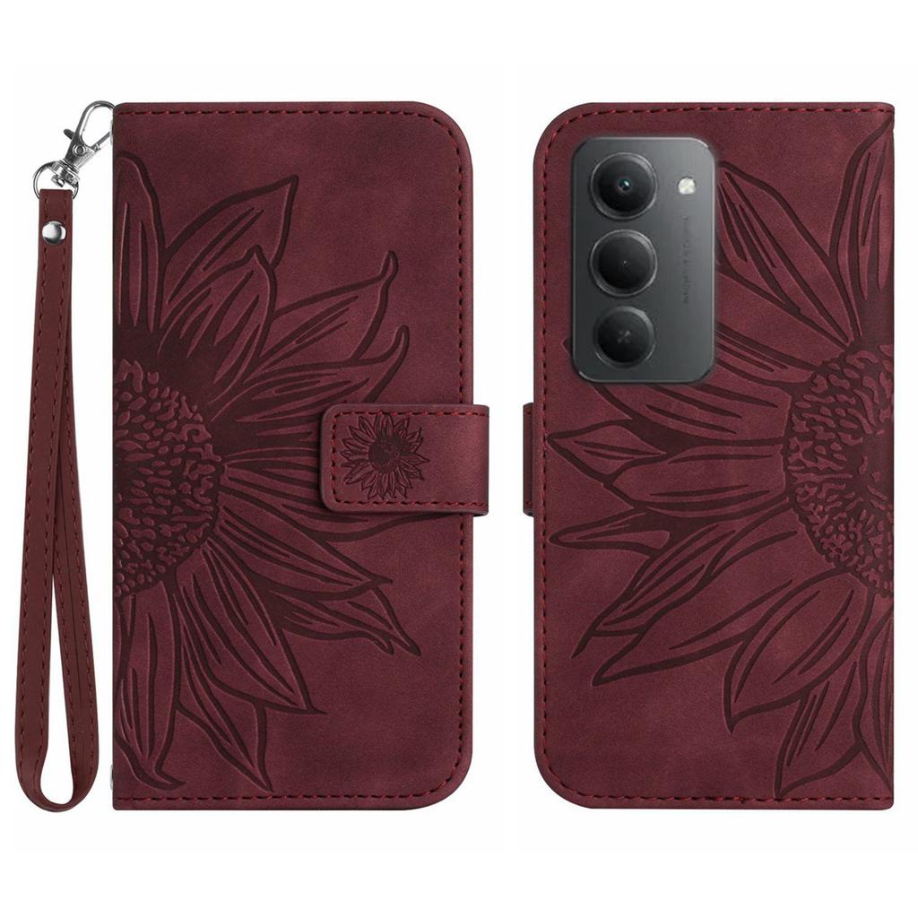 For Xiaomi Redmi 15 5G Case Sunflower Imprint Leather Wallet Phone Cover with Wrist Strap