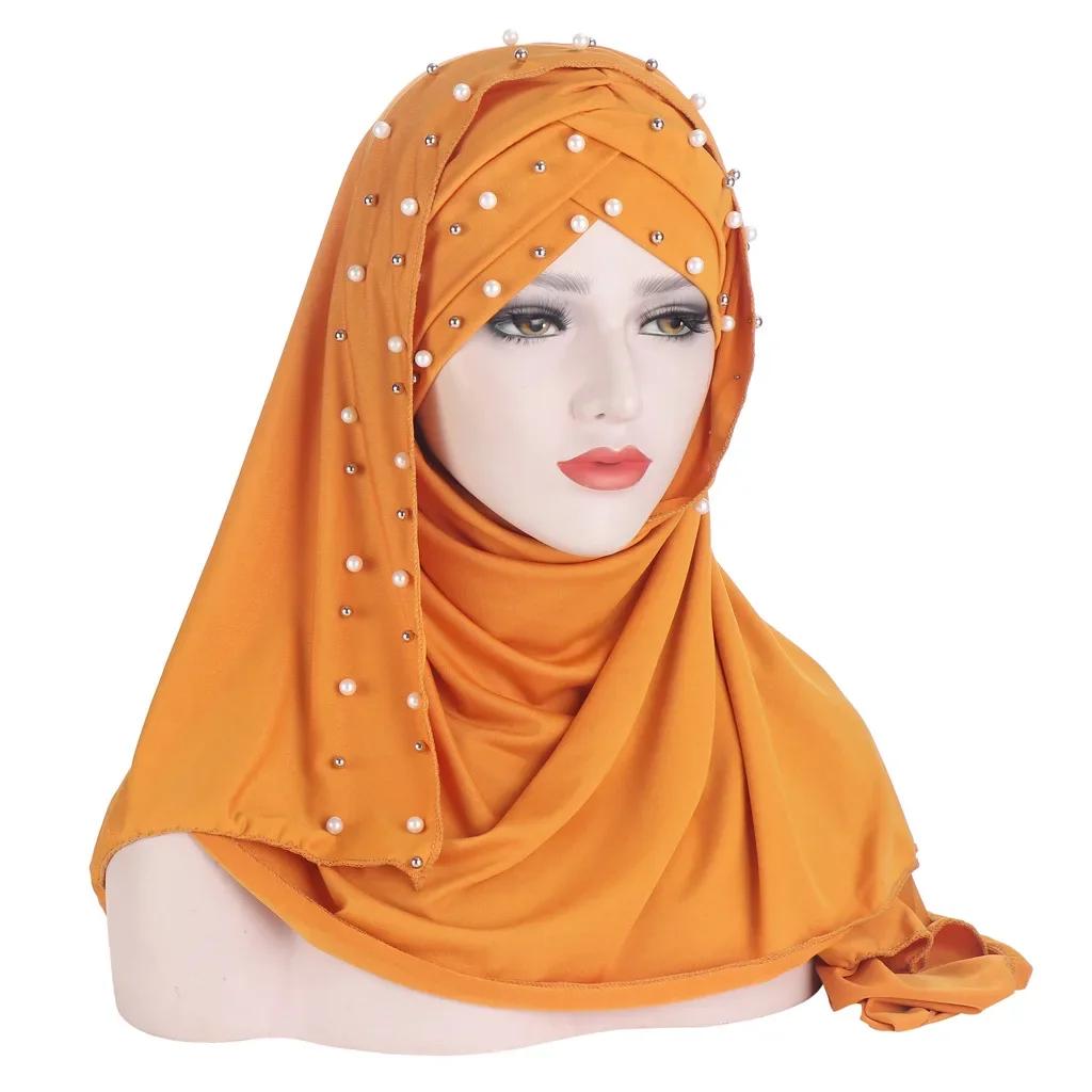 Sofort-Hijab Jersey-Hijabs Für Frauen Kreuz Stirn Pailletten-Turban Muslimische Frauen Hijab-Schal Türkischer Baumwoll-Hijab Für Frauen