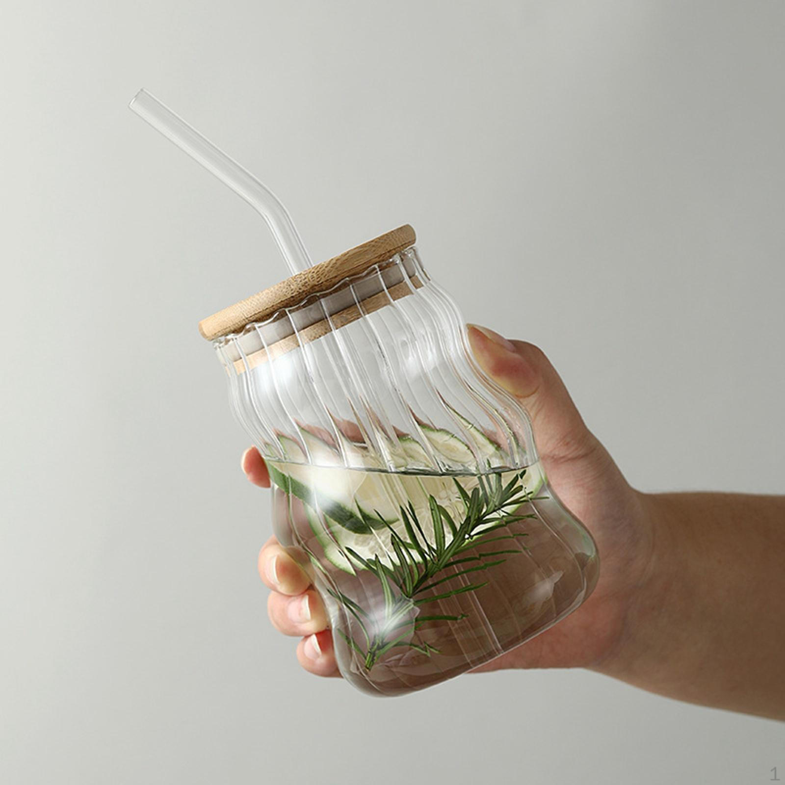 Glass Jar with Wooden Lid Portable Drinkware Reusable Tea Tumbler for Home And Office A
