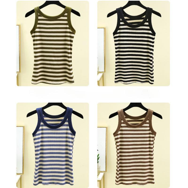 Camiseta sin mangas con tirantes finos para mujer, informal, ajustada, a la moda, camisola sin mangas, cuello redondo, camiseta interior holgada de verano, camisolas a rayas