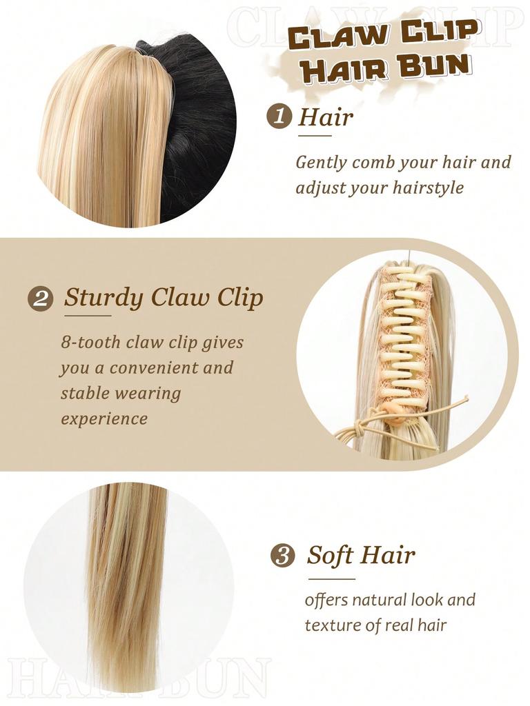 Synthetic Hair Extensions 24 Inch Long Straight Claw Clip Ponytail Wig Suitable For Women's Daily Party Use