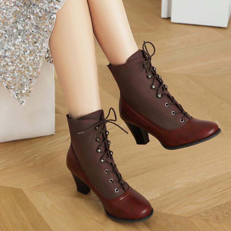Vintage British style high-heeled tapered with Martin boots contrasting colors Hanfu Cosplay Brock leather boots short boots