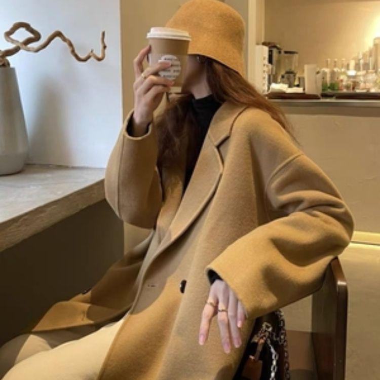 Oatmeal Woolen Coat: 2025 Autumn/Winter Korean Style Loose Mid-Length Bestseller Jacket