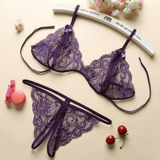 Sexy súprava spodnej bielizne pre plnoštíhle: Čipkovaná tanga s otvoreným rozkrokom pre čistú túžbu