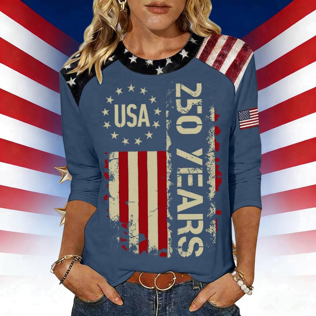 Women's Fashion Casual Independence Day Print Top