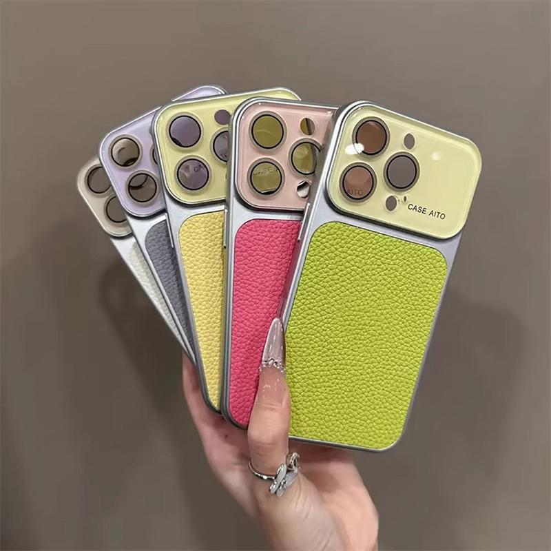 Luxury Litchi Grain Leather Matte Phone Case For iPhone 11 12 13 14 15 16 17 Pro Max Plus Air Bumper Back Cases Cover
