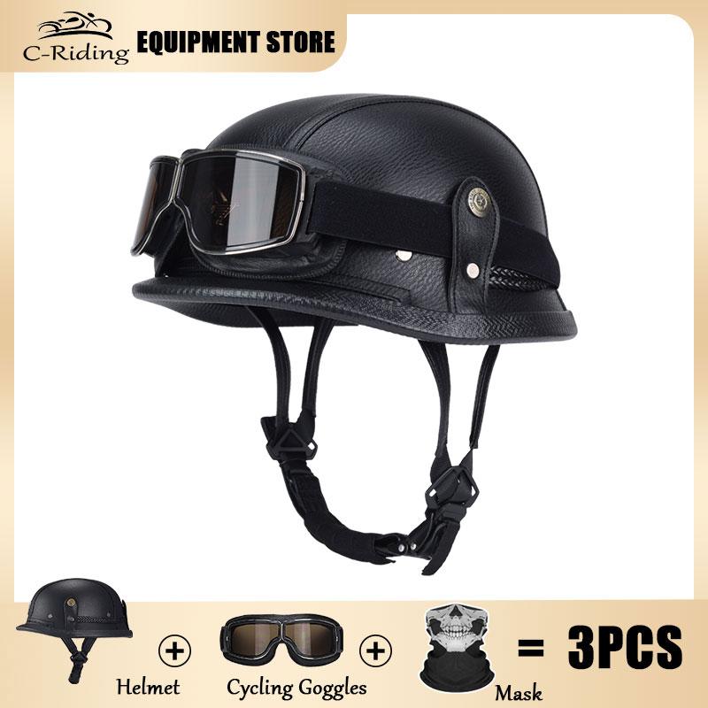 Germany Imported Helmet DOT German World War II Vintage Steel Helmets Motorcycle Half Helmet Leather Half Cover Locomotive