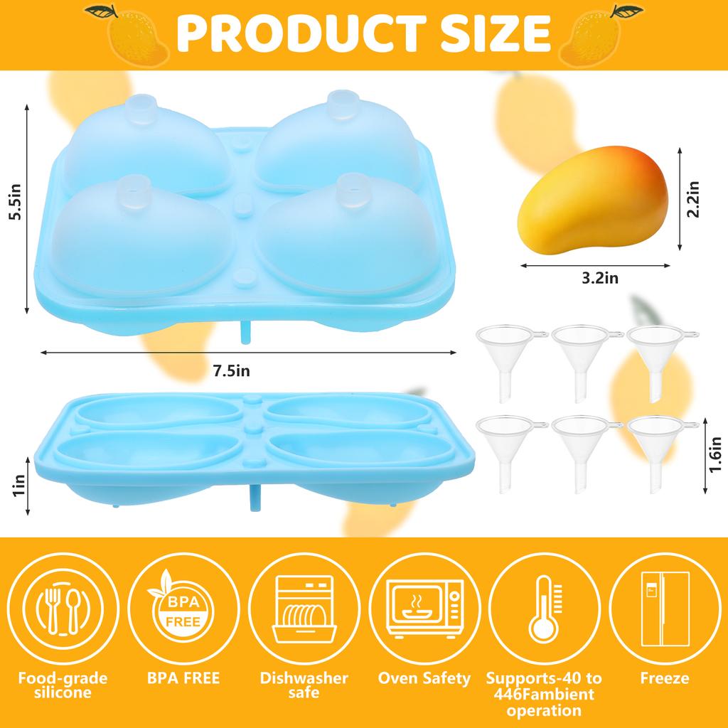 3 Sets 3D Mango Silicone Molds 4 Grid Mango Shaped Baking Molds With 6 Mini Funnels Chocolate Molds For Ice Cream Candy Jelly Ic