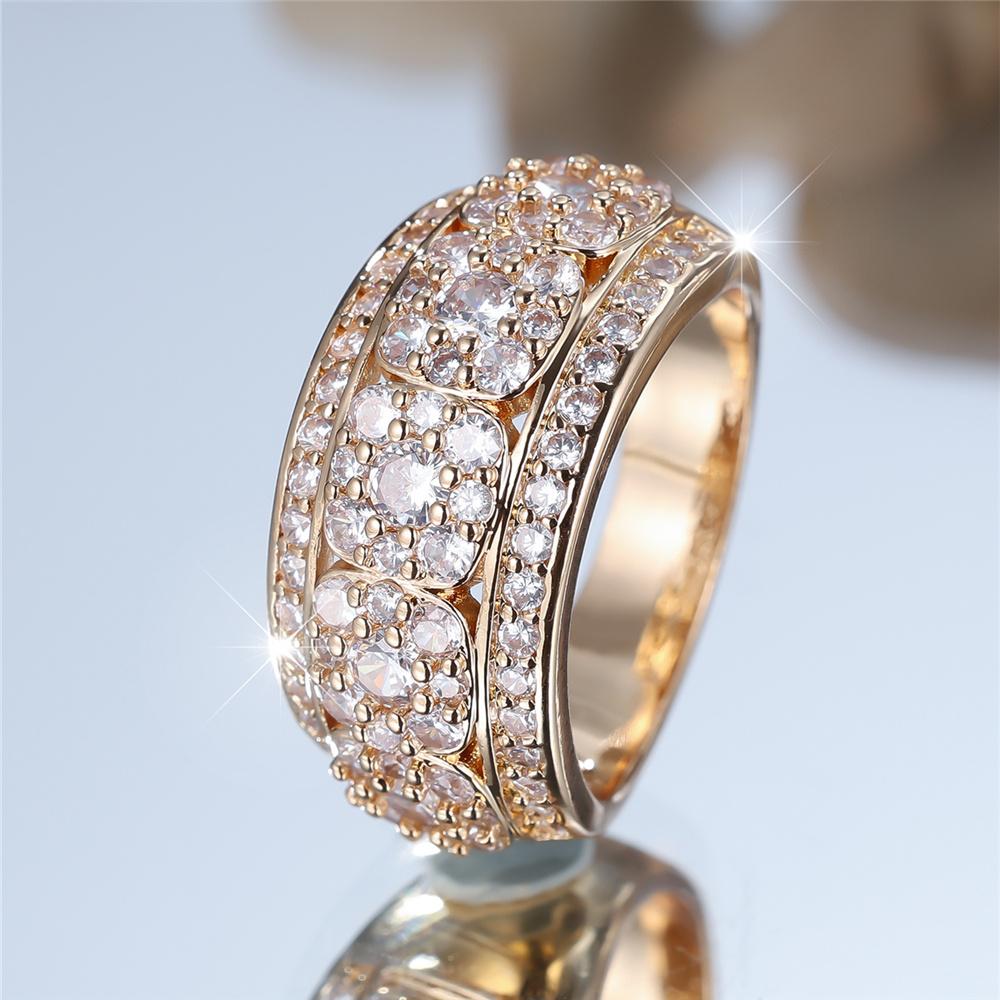 Luxury Female Small White Round Zircon Stone Ring Yellow Gold Color Elegant Gift Wedding Jewelry For Women