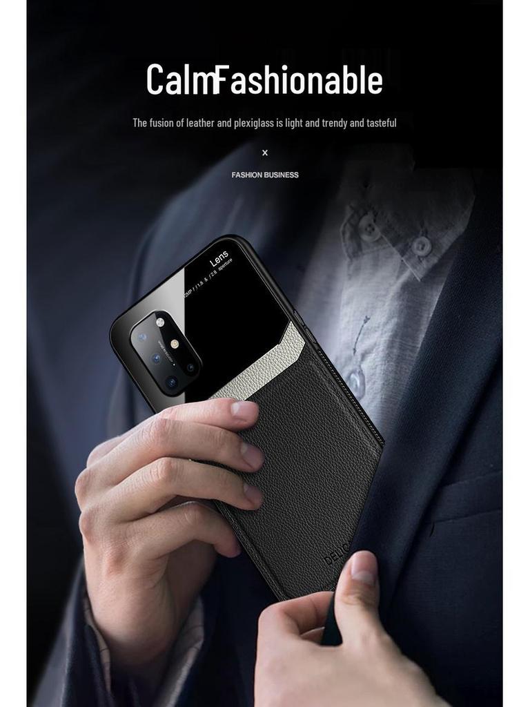 OnePlus 6/7/8/9 Pro/Nord 2 Business Leather Texture Metal Protective Case – Full Lens Coverage, Anti-Fall