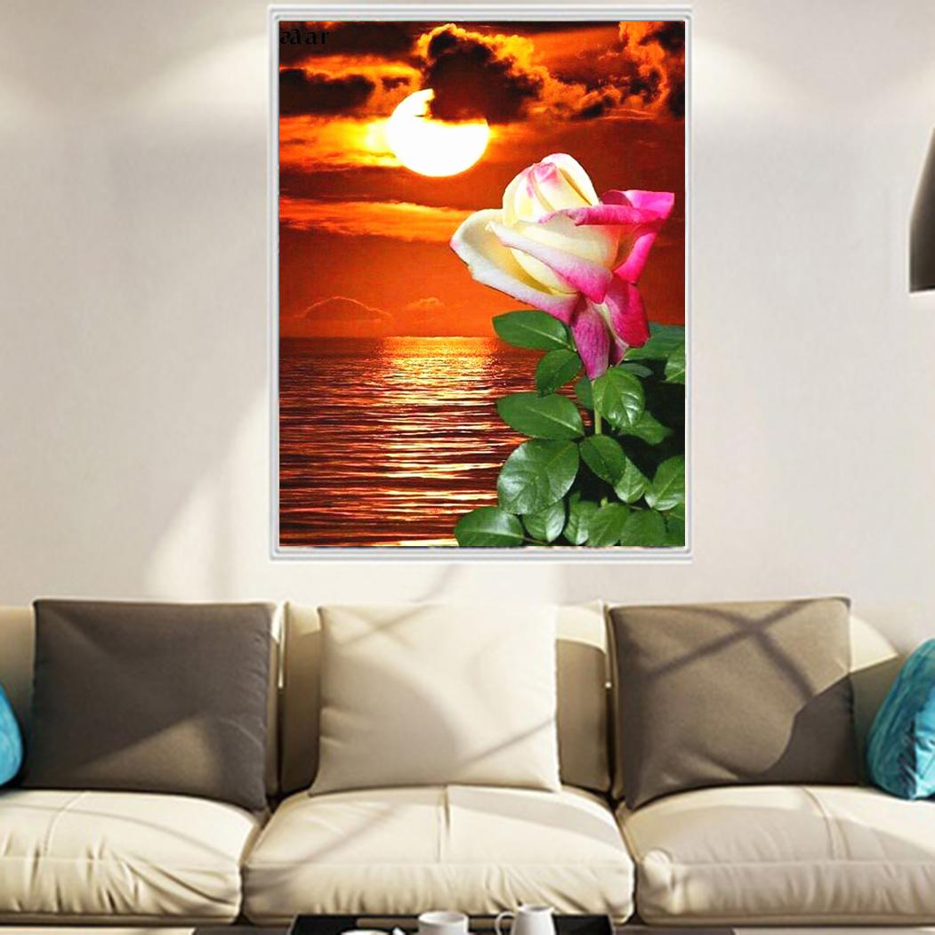 

Huacan Алмазная вышивка 5D DIY алмазная живопись закат пейзаж цветок картина стразами полный алмазный декор для дома 45*60 cm