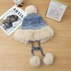 Winter hat women's retro knitted hat fleece thickened ear protection cold wool hat cute rabbit hairball thermal hat