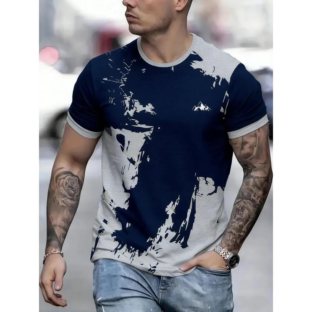 Stripe 3D Printed Short Sleeved T-shirt Fashionable Comfortable Soft Breathable Large Loose Summer Mens T-shirt