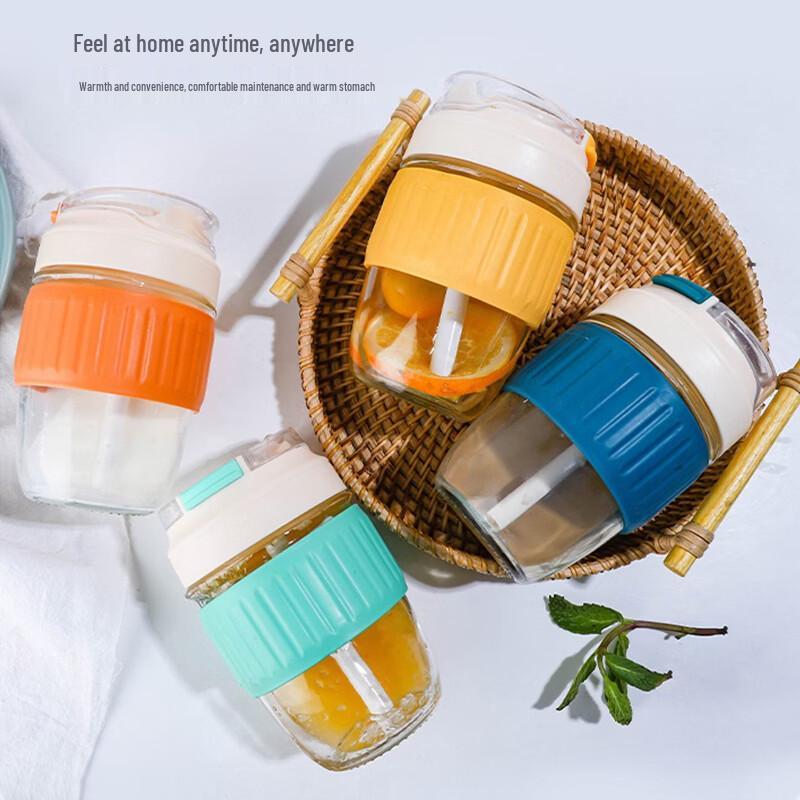Heat-Resistant Glass Tumbler with Straw and Silicone Sleeve