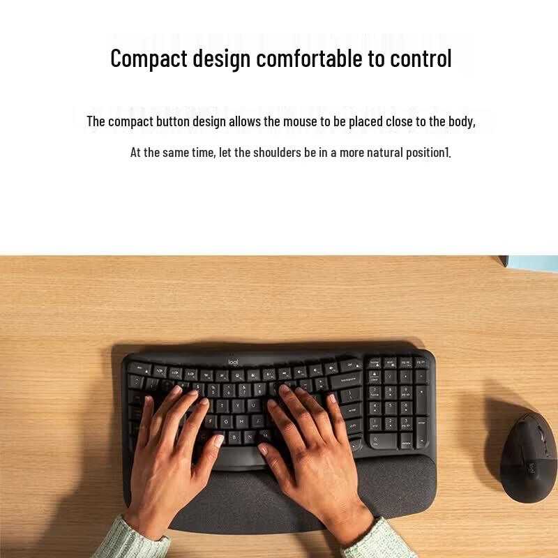 Logitech Wave Keys Ergonomic Wireless Bluetooth Keyboard with Palm Rest