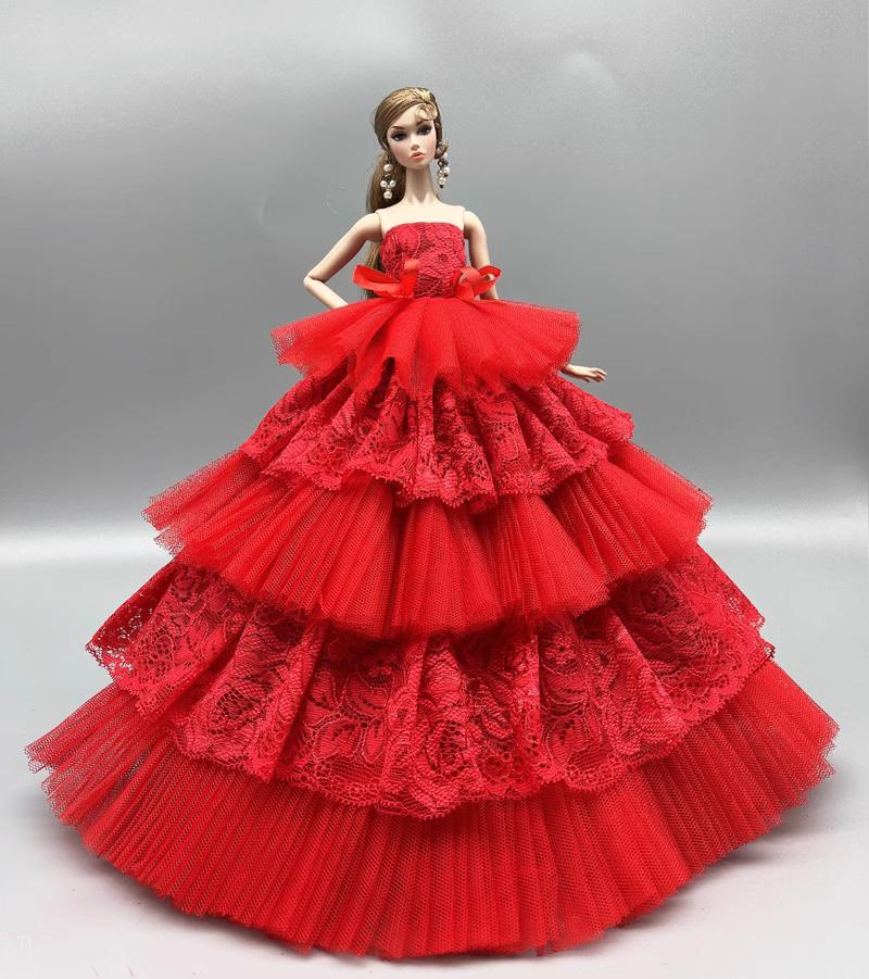 Luxuriöses Tüll-Hochzeitskleid für Puppen im Maßstab 1/6 mit langer Schleppe, farbenfrohes Kuchenschichten-Design, Puppenkleidung für Puppendekorationen