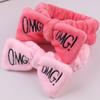 Versatile Candy Color Omg Letters Bow Headband Coral Fleece For Daily Facial Routines