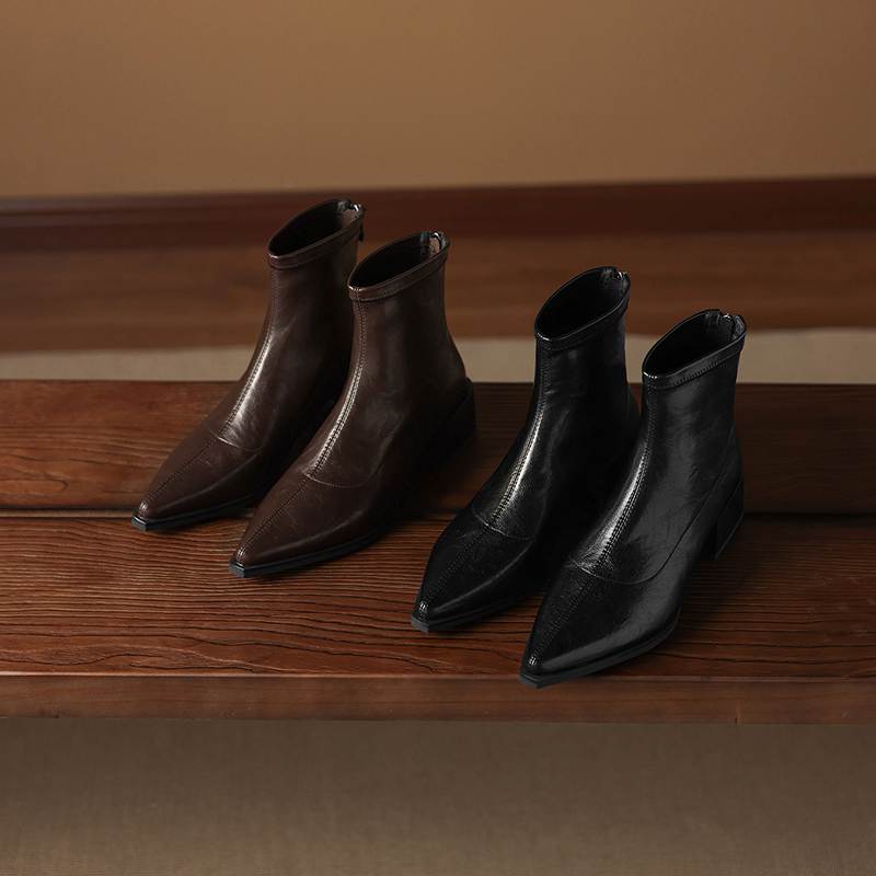 Krazing Pot Microfiber Pointed Toe Thick Heels Chelsea Boots Size 42 Zip Beauty Lady Women Stretch Ankle Boots