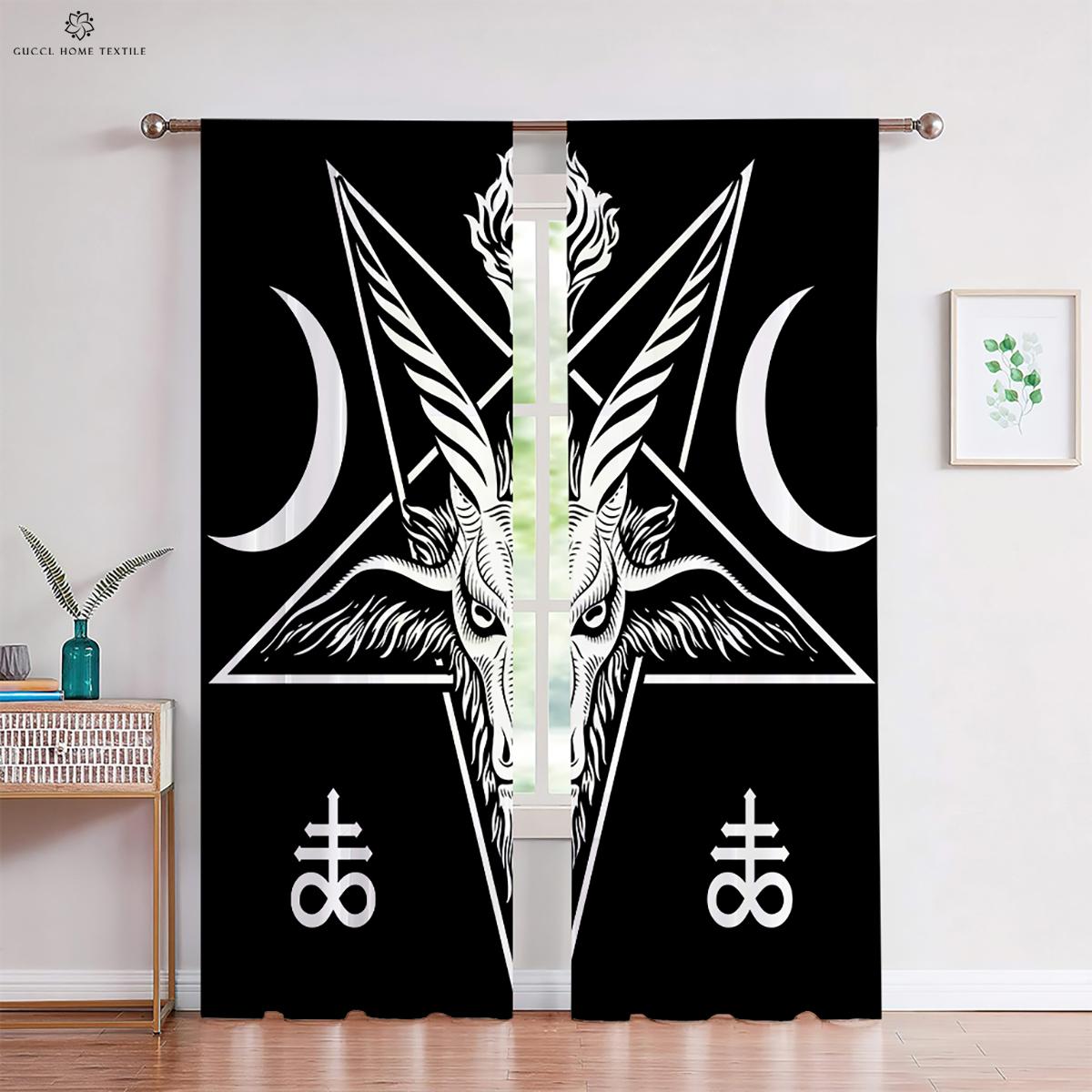 

Design Warrior Rune Printed Window Drapes Black Red Polyester Material Fiber Curtains Bed Room Living Room Kitchen Curtains 2 Pieces W50xH130(CM)x2PCS&Grommet Top