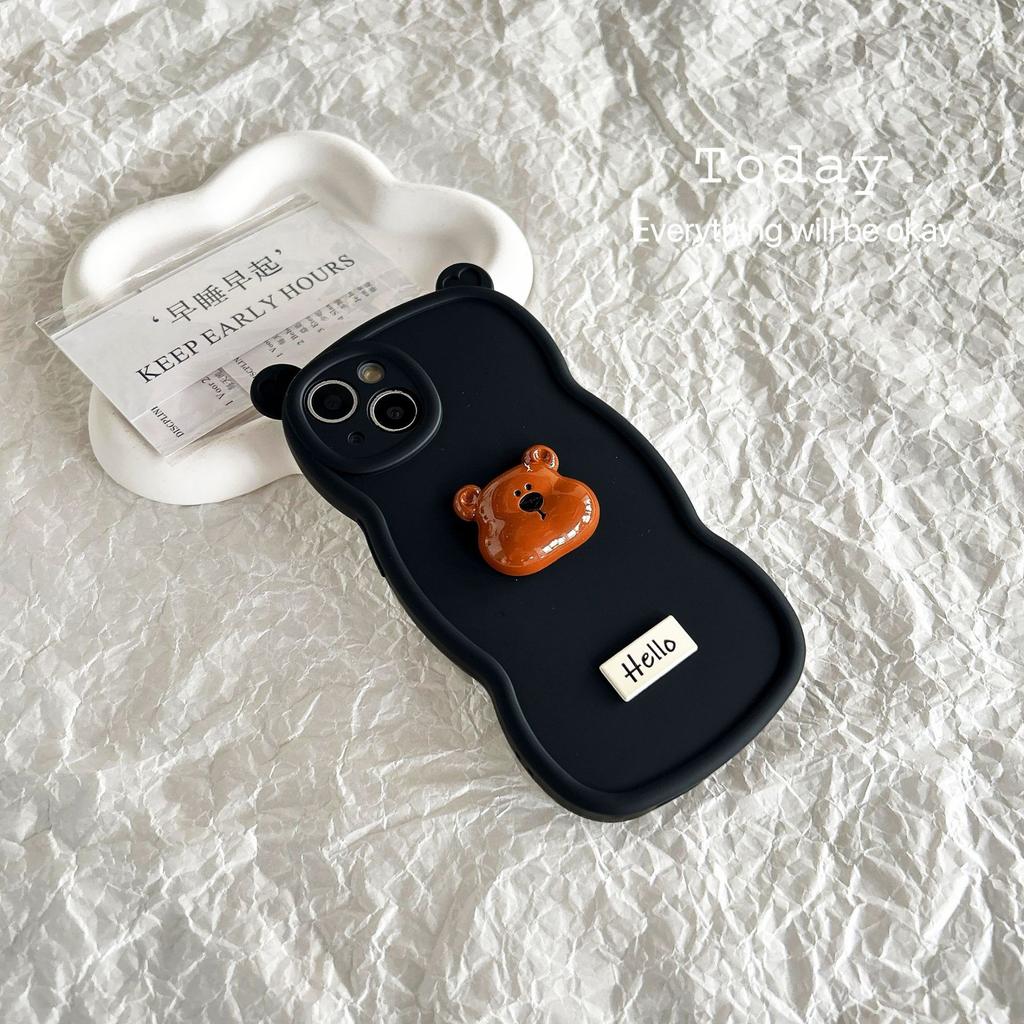Three-dimensional cartoon hello bear for iPhone17Pro max Apple 16 mobile phone case 15 new 14 soft case