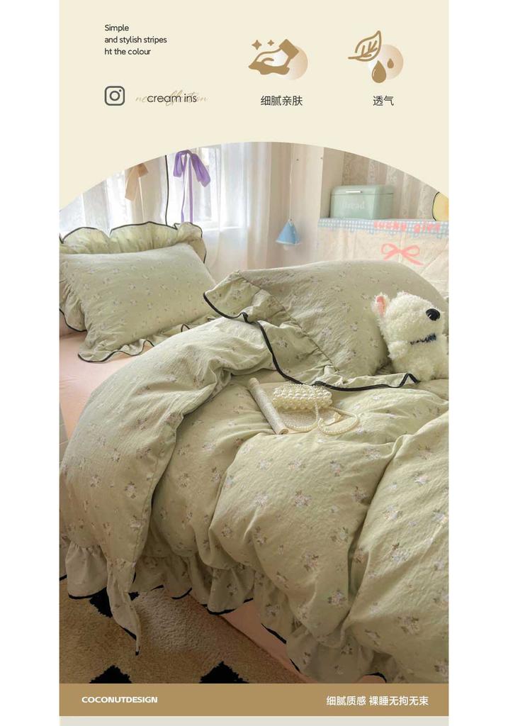 Ins Cream Style Skin friendly Bed with Four Piece Set Princess Style Bed Sheet Dormitory Single Three Piece Set Student Bedding
