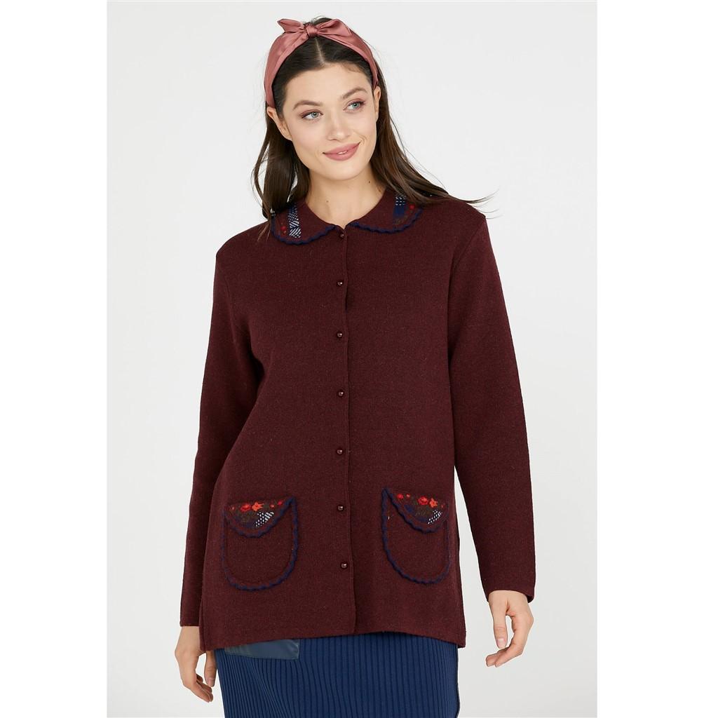 Sementa Baby Collar Embroidered Women's Knitwear Jacket